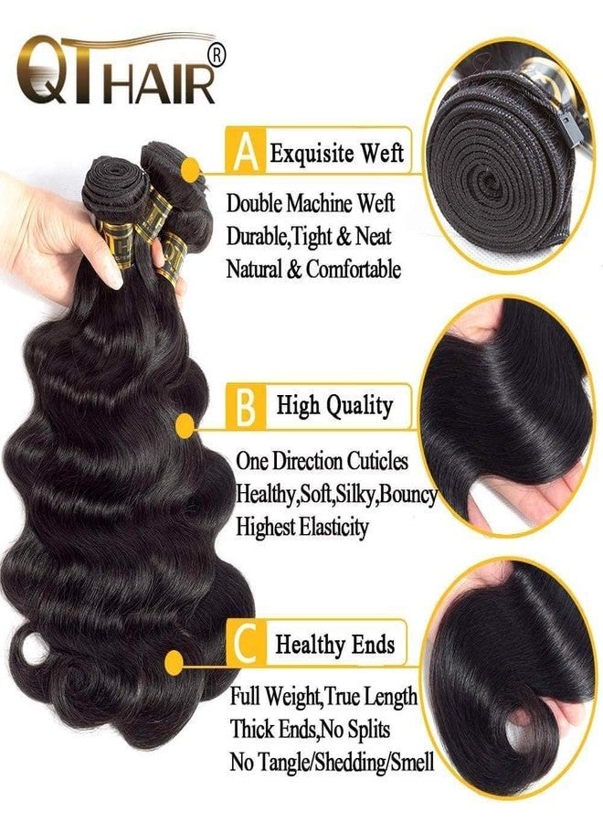 كيو تي هير حزم شعر برازيلي مموج من QTHAIR 18A مع قطعة إغلاق (12 + 14 + 10 بوصة) حزم شعر برازيلي طبيعي بكر مموج مع قطعة إغلاق دانتيل 4x4 - Image 4